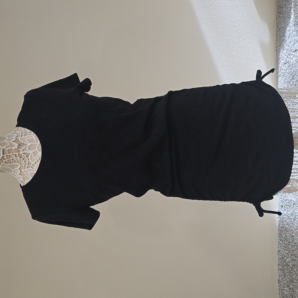 VS Black Terry Ruched Sides Short Sleeves Sz M NWT - Picture 2 of 12